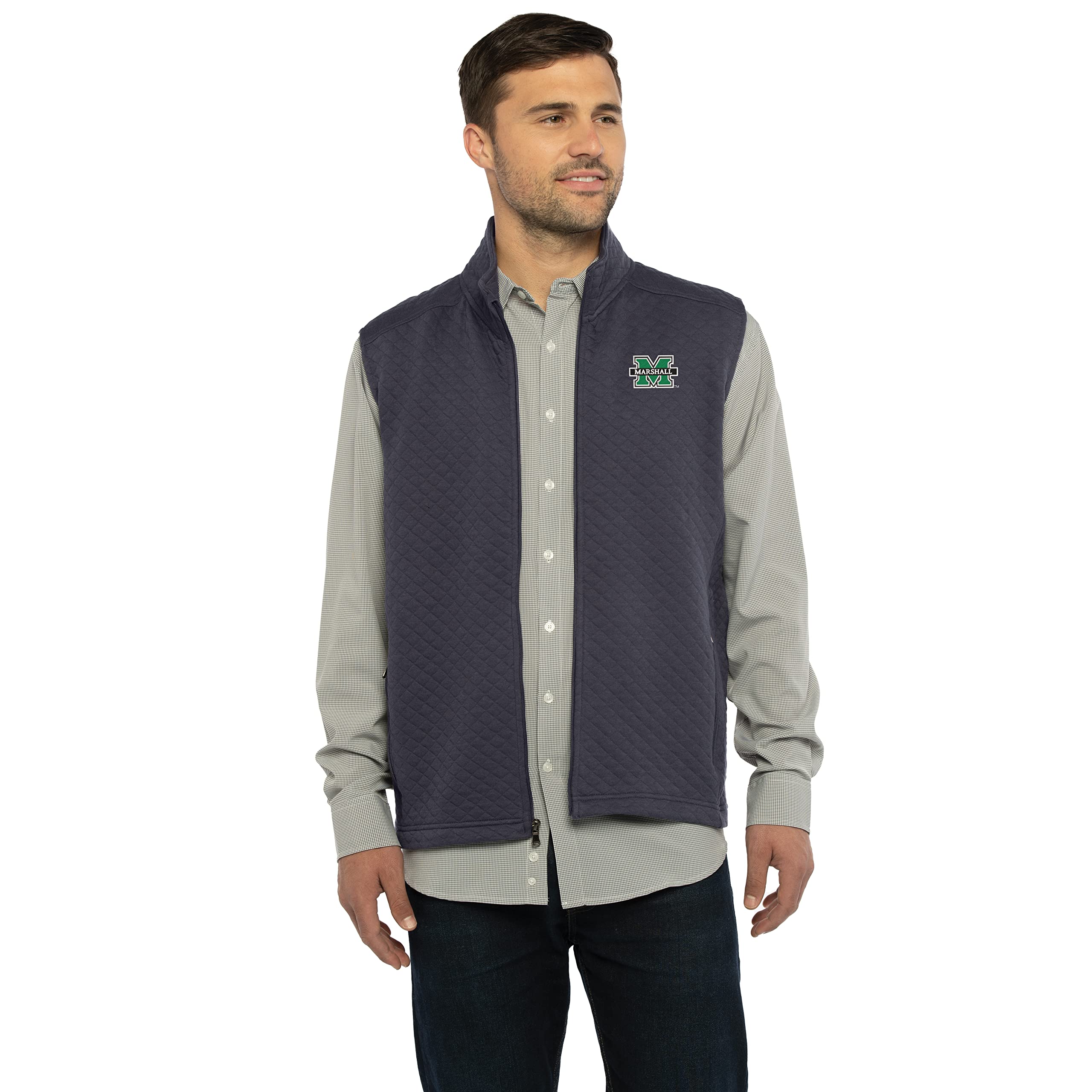 Vantage Apparel Men’s Collegiate Full Zip Quilted Vest, Marshall Thundering Herd, Medium