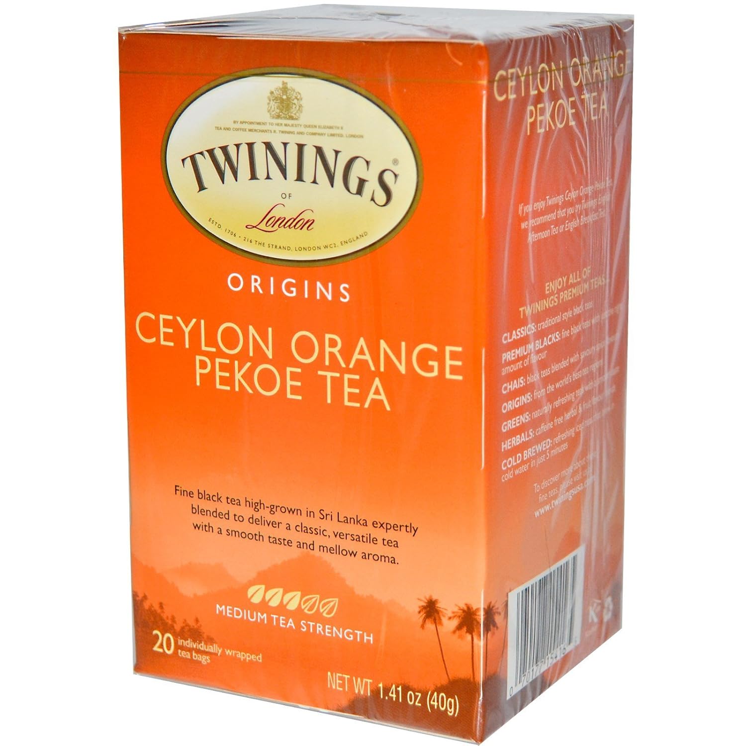 Twinings, Origins, Ceylon Orange Pekoe Tea, 20 Tea Bags, 1.41 oz (40 g