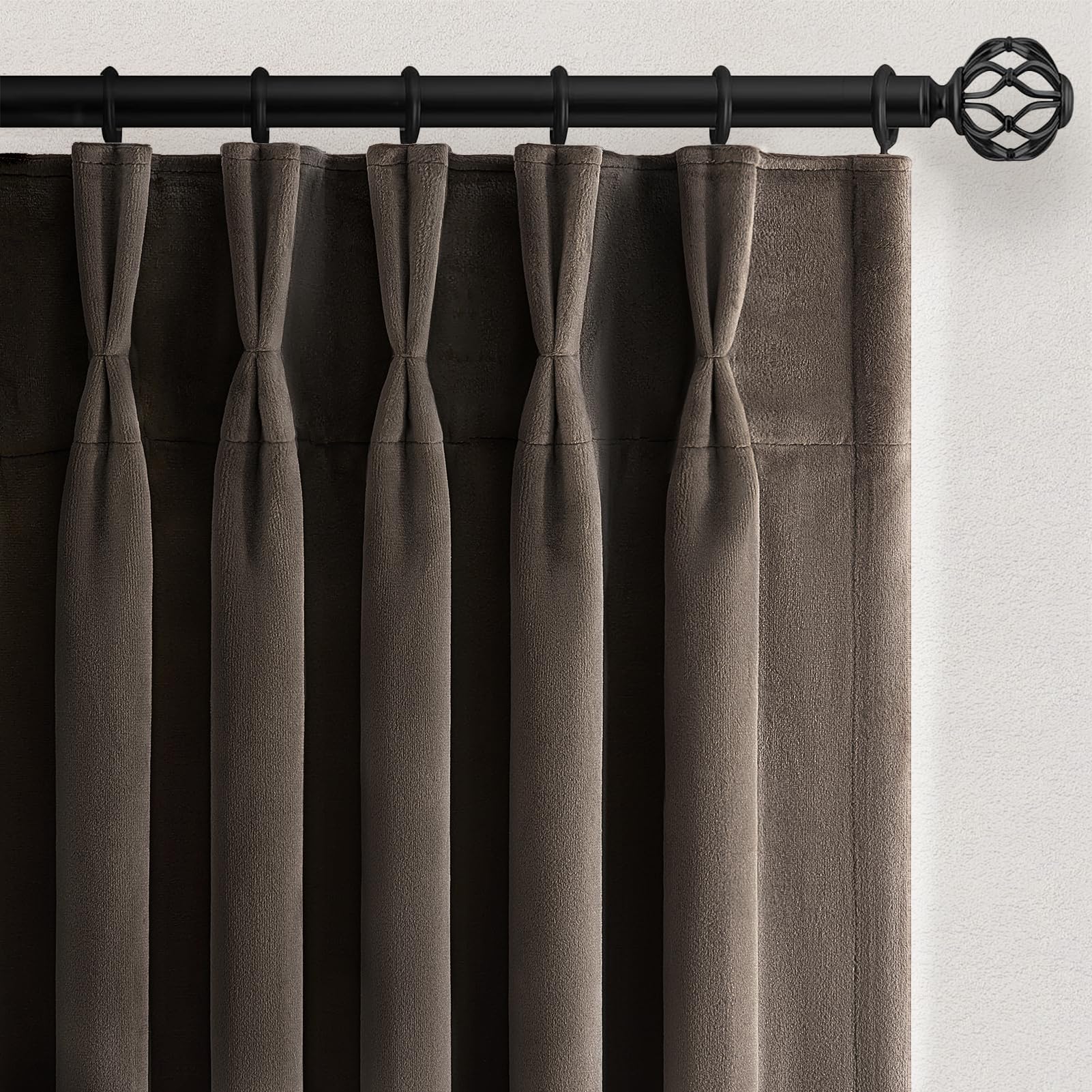 Photo 1 of Dark Taupe Velvet Curtains 84 Inches Long for Living Room Bedroom Vintage Elegant Luxury Pinch Pleated Blackout Thermal Curtain Drapes with Hooks and Back Tab,Home Decor,2 Panels,Truffle,40W