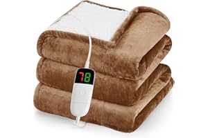 greenoak Heated Blanket Electric Throw 50"X60", Heating Blanket with 10 Levels 1/2/4/6/8 Hours Auto-Off Overheat Protection, Flannel Sherpa Soft Warm Heater, ETL Certified Brown