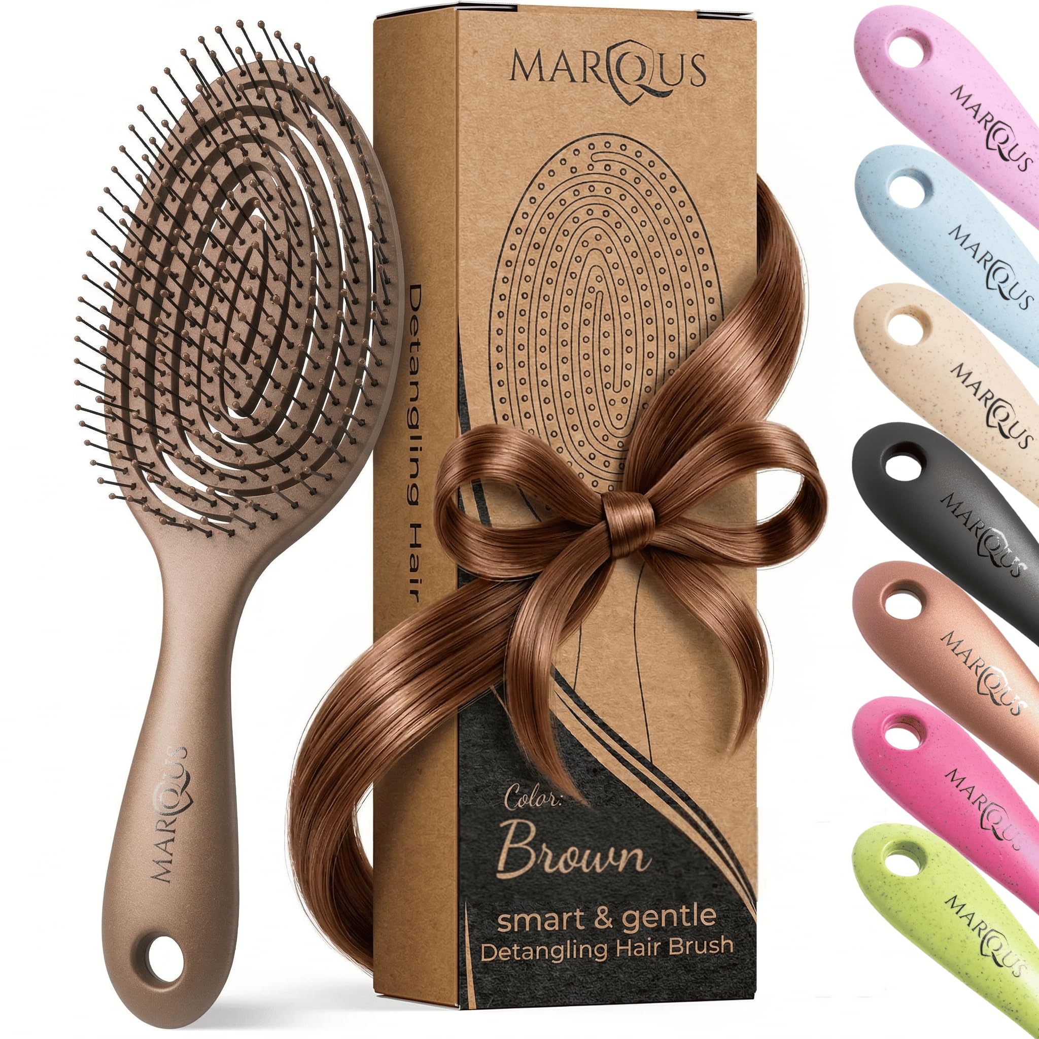 marQus Detangling Hair Brush for Women and Men - With Ultra-Soft, Flexible Bristles and Body - Glides Through Tangles with Ease - Suitable for All Hairtypes - Wet or Dry, Brown