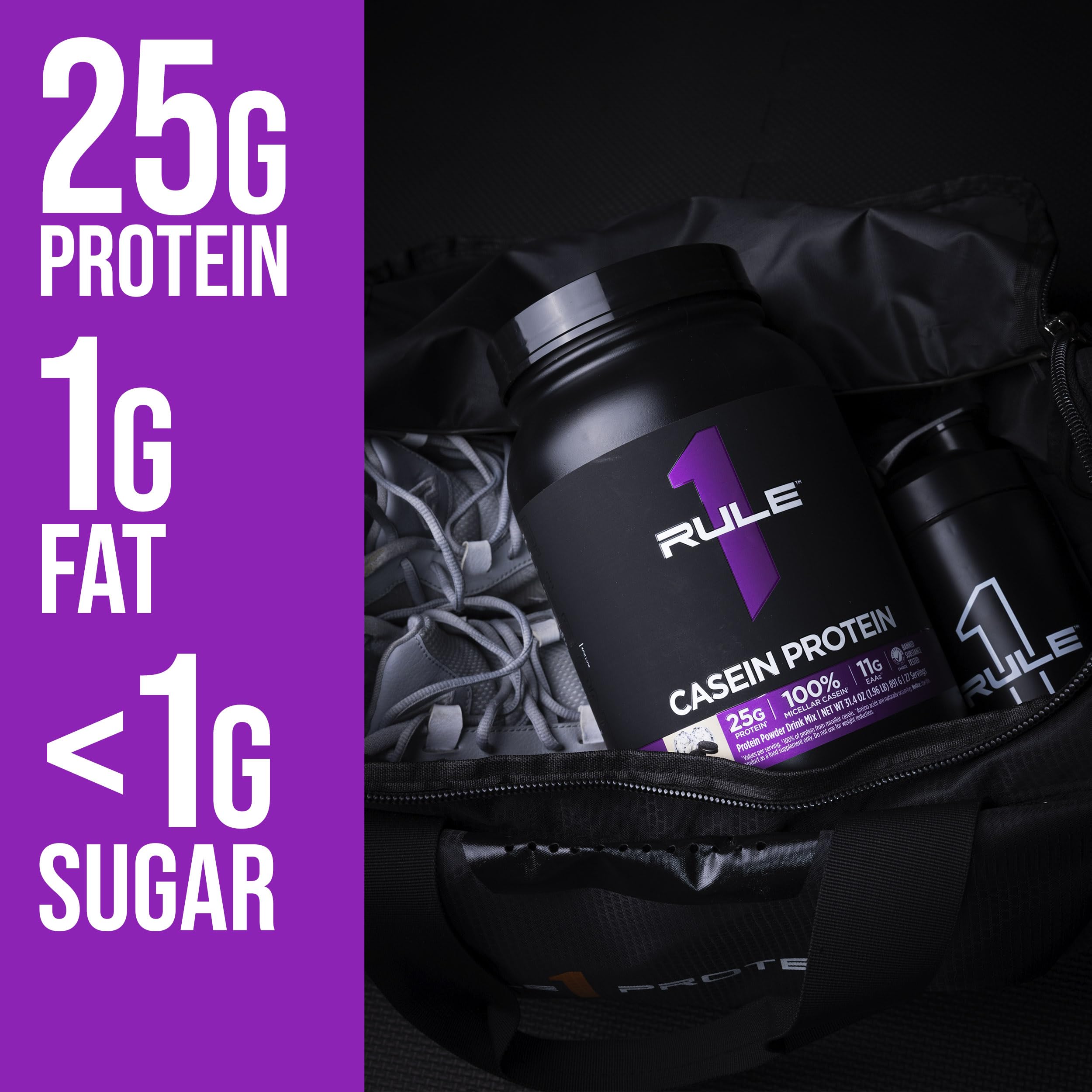 Rule 1 Casein Protein - 25g Protein and 11g EAAs Per Serving from Slow-Release Micellar Casein for Overnight Recovery and Sustained Delivery Between Meals (4 Pounds*, Chocolate Fudge)