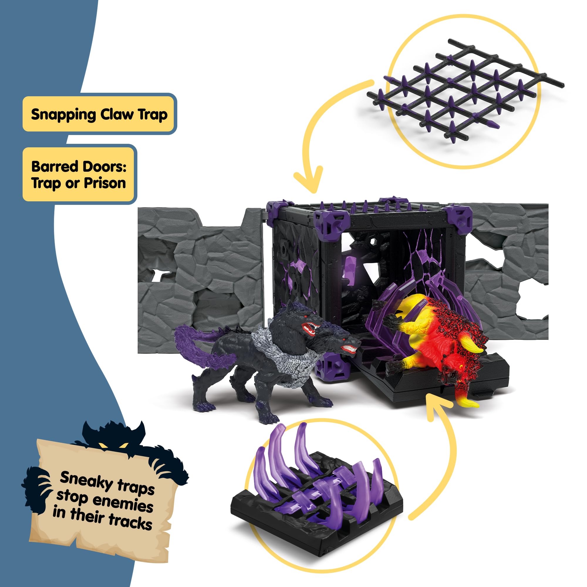 Schleich Eldrador Creatures - 71 PC BattleCave Arena Lava Vs. Shadow Playset - Interactive Lava Bull and Shadow Hound Set - Animal Monster Figurines for Boys and Girls - Toys for Kids Ages 7+ | 42673