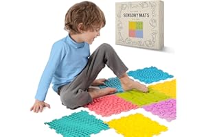 BABWELL Sensory Mats for Autistic Children - 8 Textured Floor Puzzle Tiles for Classroom Kids - Experience Tactile Orthopedic Play Pads by Walking on Feet or Hands - Ideal Toddlers Texture Rugs - 9.4" x 9.4"