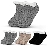 Cutecrop 3 Pairs Unisex Fluffy Fuzzy Warm Slipper Socks for Men Women, Fleece Lined Non-slip Socks Christmas Thanksgiving Indoor Floor Winter Stocking Stuffers Gifts