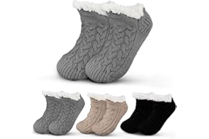 Cutecrop 3 Pairs Unisex Fluffy Fuzzy Warm Slipper Socks for Men Women, Fleece Lined Non-slip Socks Christmas Thanksgiving Indoor Floor Winter Stocking Stuffers Gifts
