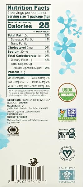 GIMME GRAB & GO ROASTED SEAWEED SNACKS, SEA SALT, PORTABLE SLIM PACKS, VEGAN, USDA CERTIFIED ORGANIC, GLUTEN FREE & NON-GMO, 5 VALUE PACK, 0.7 OUNCE (PACK OF 6)