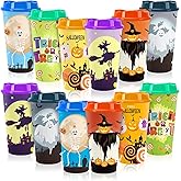 Jansun 12pcs Halloween Color Changing Cups, 16Oz Reusable Plastic Coffee Cups with Lids for Party Decorations Halloween Cups for Party Favors Supplies