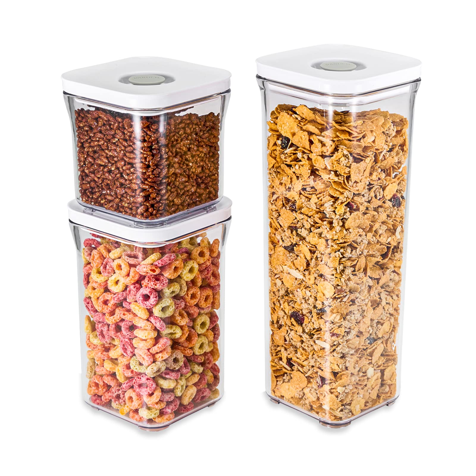 Premium Airtight Food Storage Containers, Square-S 3PC-SET, Smart One-Click Seal Lid, No Hinges, 100% Leak Proof, BPA-FREE, Dishwasher, Freezer & Microwave Safe