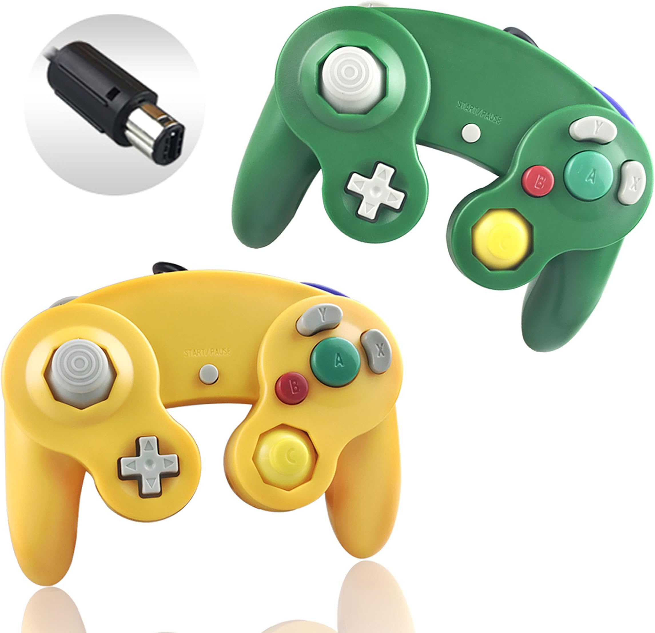 Reiso 2 Packs NGC Controllers Classic Wired Controller for Wii Gamecube(Light Orange and Green)