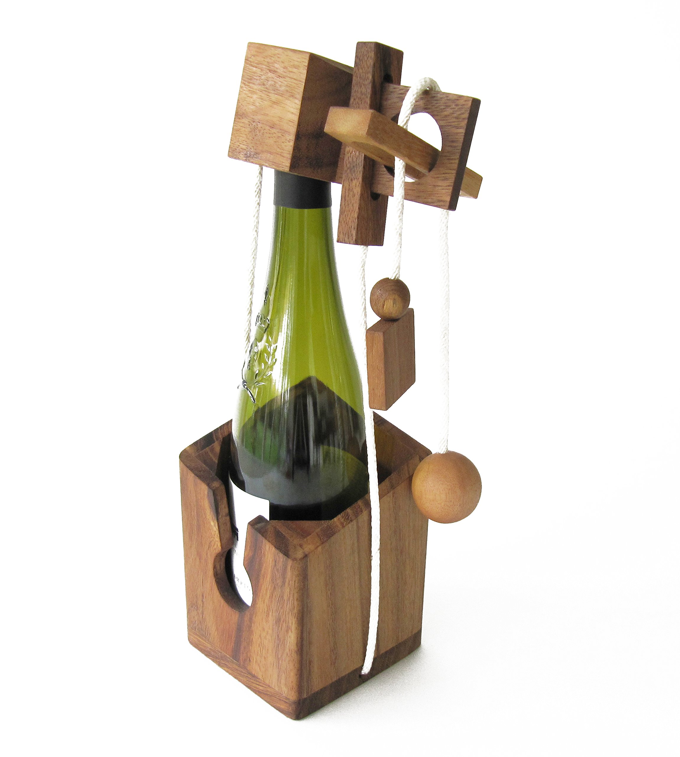 BOTTLE PUZZLE 1 - brain teaser made of solid wood, CE standards, difficulty level 3/6, wine accessory, original Christmas idea - Don't break the bottle, brand LEDELIRANT®