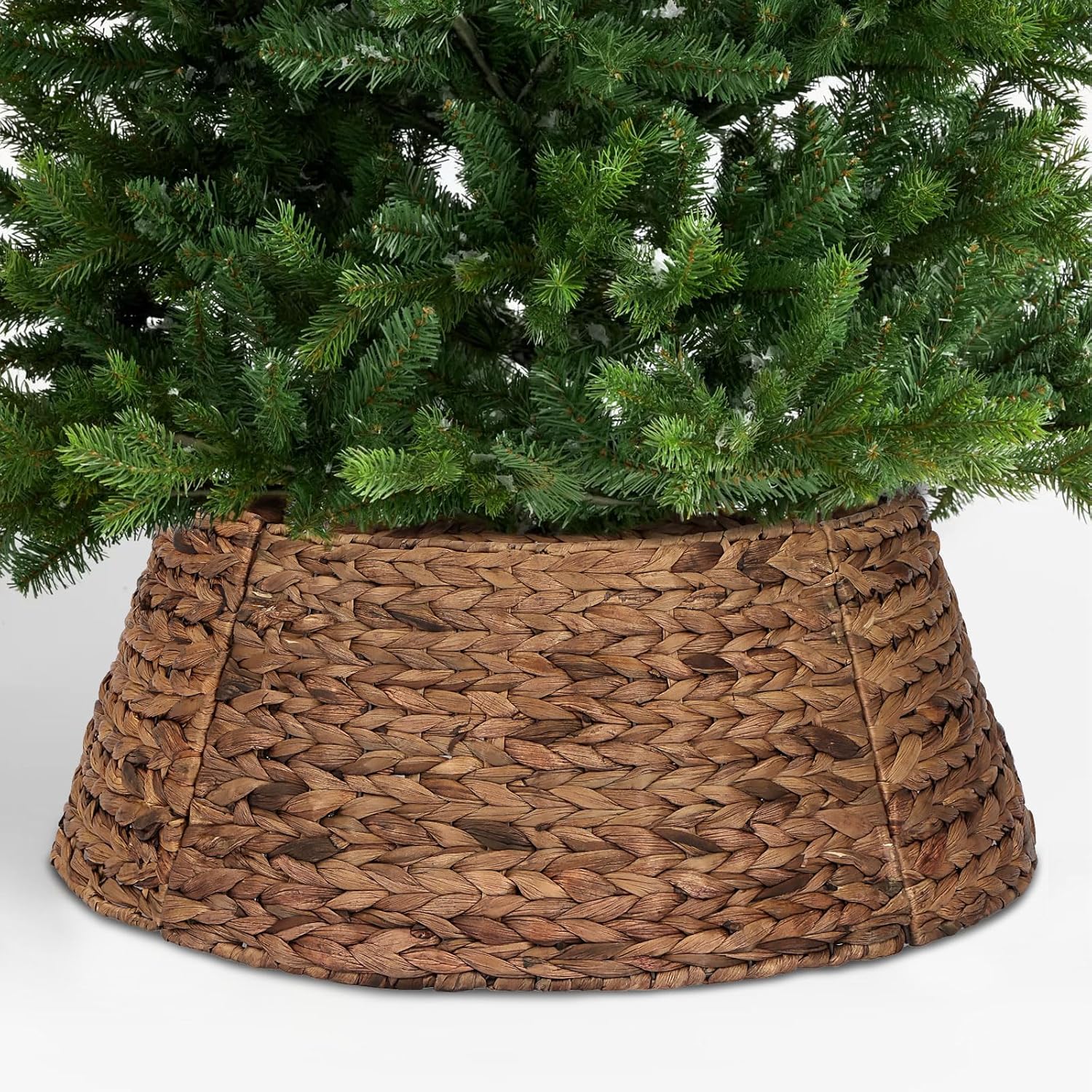 Tree Stands - SUNNYPARK Christmas Tree Collar, 23.5’’ Hand-Woven Natural Water Hyacinth Christmas Tree Collar Basket Base Cover - Chestnut Brown