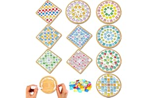 10 Sets DIY Glass Mosaic Tiles for Crafts, Mixed Color Mosaic Kits with Wooden Coaster Adults DIY Kit for Coaster Handmade Ho