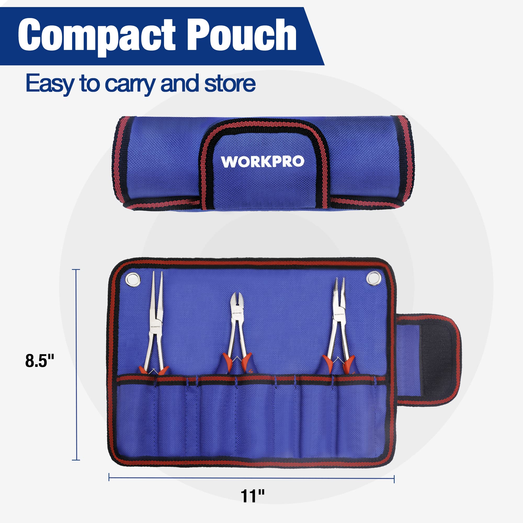 WORKPRO Mini Long Reach Pliers Set - 3-Piece Kit Includes 7