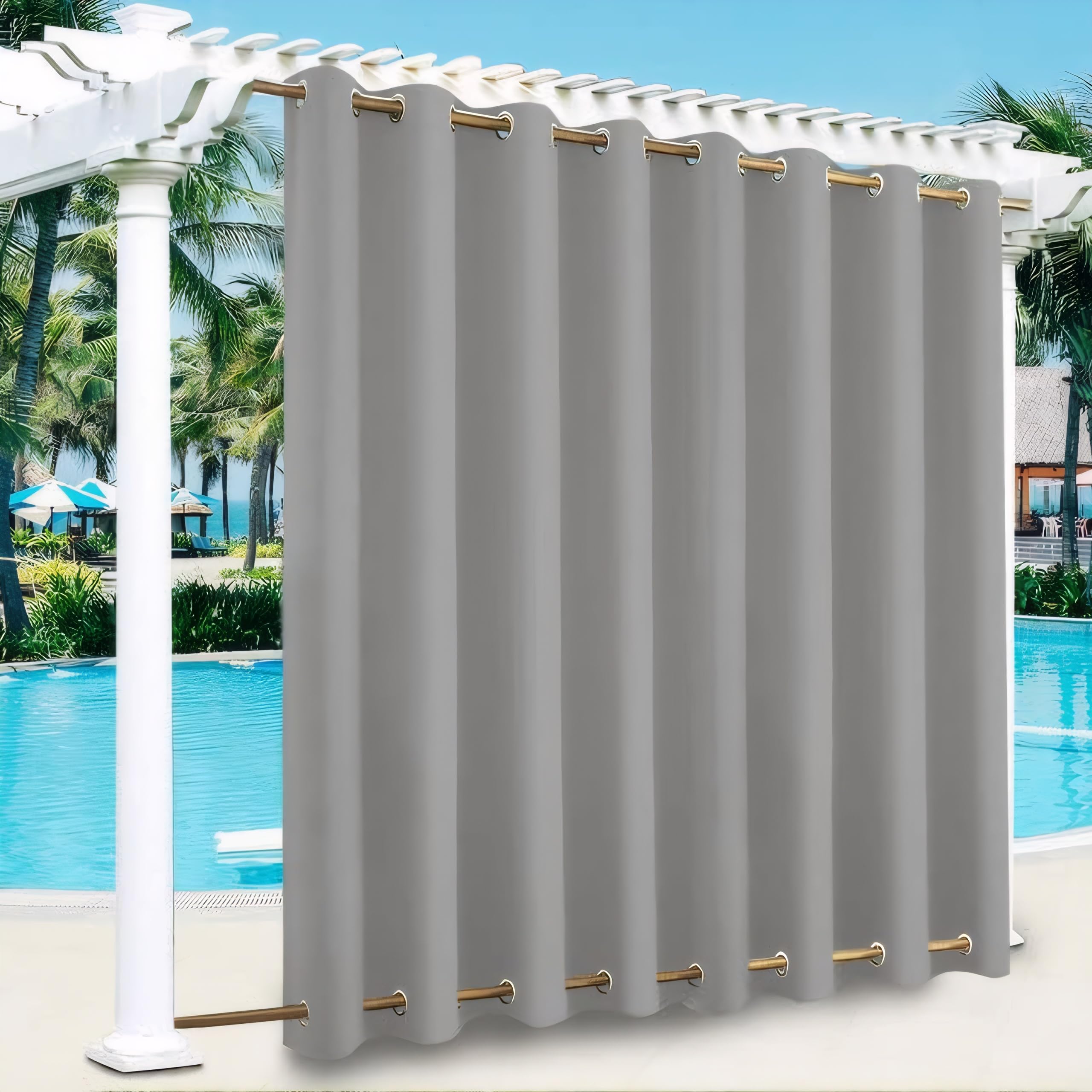 Outdoor Curtains for Garden Patio Gazebo Pergola,Waterproof,Windproof,Blackout Thermal Insulated Double Grommet(Top and Bottom) Outdoor Curtains for Garden Patio Door(1 Panel,100"*84",Light Grey)