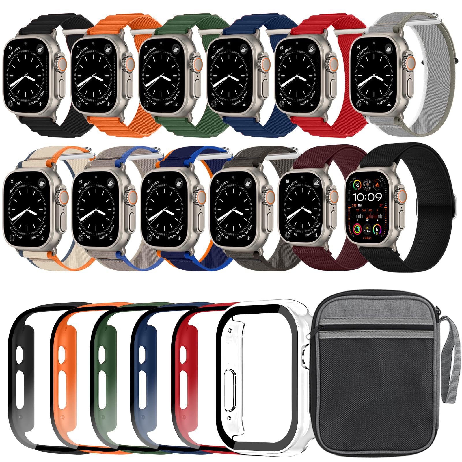 Photo 1 of 12pack Watch Band and 6pack Watchcase Compatible With Apple Watch Ultra 3 2/Ultra 49mm Bands, Nylon Band Organizer for iWatch Ultra 3 2/Ultra