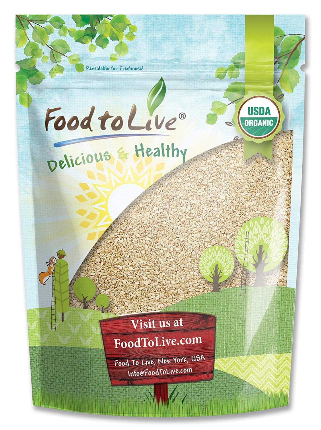 Food to LiveOrganic Hulled Sesame Seeds, 1 Pound – Whole Raw White Sesame Seeds, Non-GMO, Kosher, Vegan, Unroasted, Bulk. High in Iron, and Calcium. Perfect for Tahini Paste, Stir-fries, and Salads.USDA OrganicCompact by Design (Amazon-developed Certification)