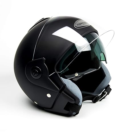Saferide | Helm Motorrad Mit Sonnenblende Matt Schwarz L - 59-60 cm Rollerhelm Quad Damen Herren Roller Motorradhelm Regensch