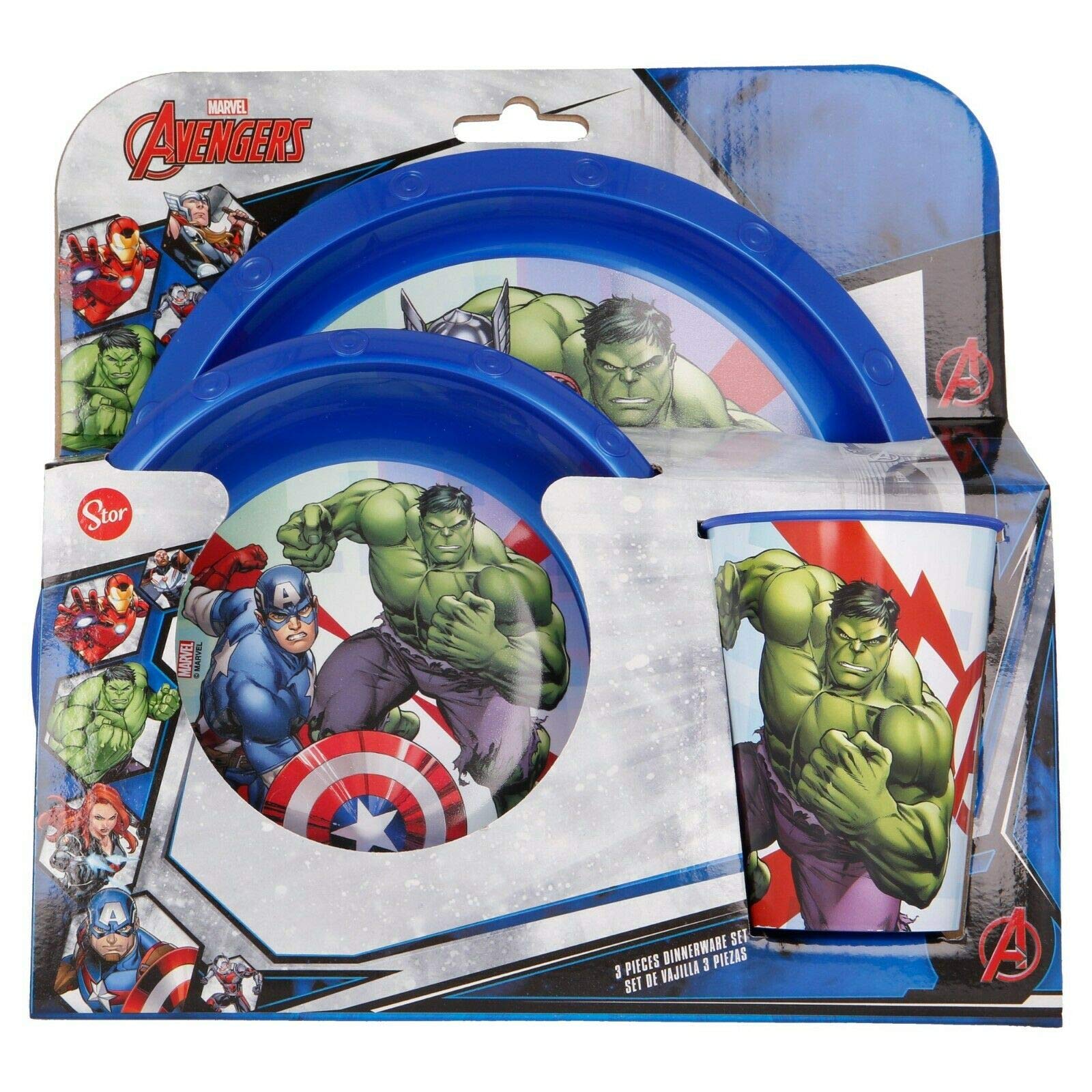 Favourite Hero Cartoon Character 3pc Breakfast Set Inc Plate, Tumbler, Bowl, re-usable Plastic (Avengers)