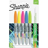 Sharpie 1874447 Neon Permanent Markers, Fine Point, Assorted Colors, 5 Count