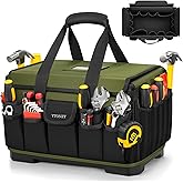 Heavy Duty Tool Bag 16-Inch, 46 Pockets Electrician Tool Bag for men with Hard Bottom & Waterproof Pocket, 1680D Tear-Proof Toolbox Organizer for HVAC Mechanic, Father Day Dad Birthday Gift