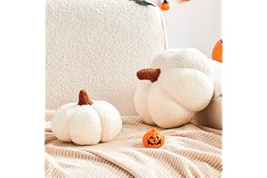 Lfsaaj Halloween Pumpkin Pillows Set of 2, Ivory Fall Throw Pillows, Cute Aesthetic Home Decor Pillows, Soft Fleece Sherpa Pumpkin Shaped Plush Cushion Sofa Couch Bedroom Autumn Thanksgiving