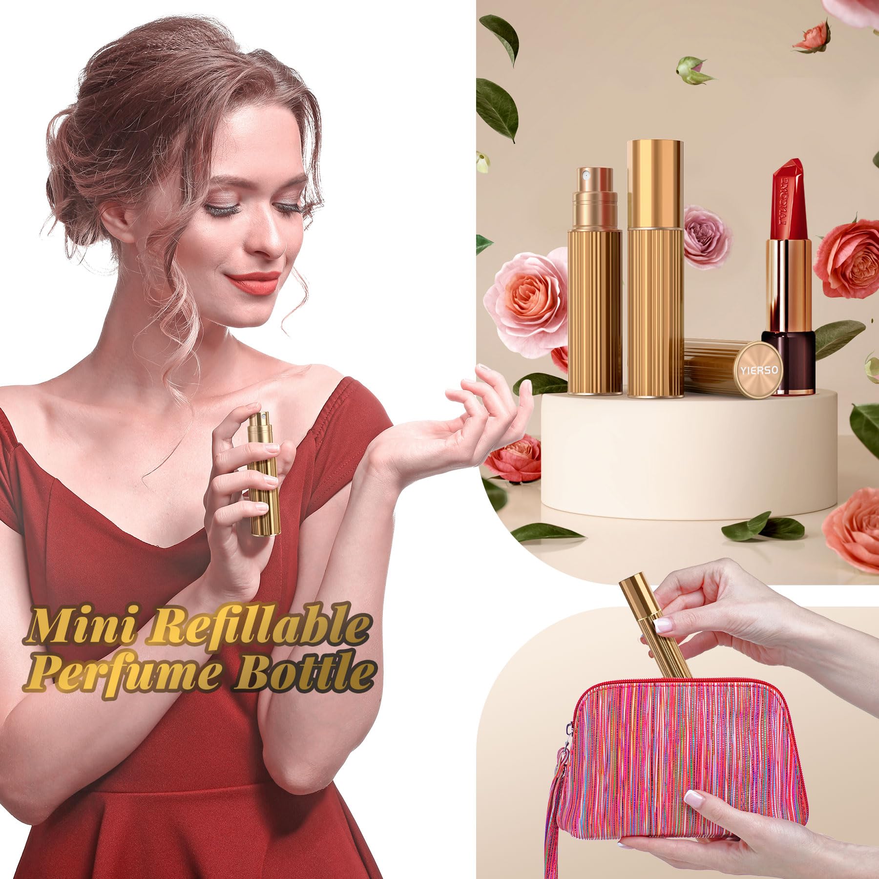 10ml Perfume Atomizer Travel Refillable,Bottom-Filling Fragrances Perfumes Bottle,Mini Cologne Dispenser, Portable Sprayer Pocket Size for Women Men Cruise Car Trip Gift 0.34oz (Gold)
