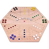 AmishToyBox.com Wahoo Marble Game Board Set - 20" Wide - Solid Maple Wood - Double-Sided - with Large 18mm Marbles and Dice Included