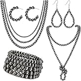 SONNYX Navajo Pearl Jewelry Set for Women - Pearl Necklace, Beaded Bracelet, Dangling Earrings, Multilayer Boho Vintage Choker Necklace - Western Jewelry for Cowgirl