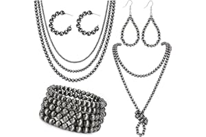 SONNYX Navajo Pearl Jewelry Set for Women Navajo Pearl Necklace Beaded Bracelet Navajo Dangling Earrings Multilayer Boho Vintage Choker Necklace Western Jewelry for Cowgirl