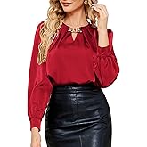 JASAMBAC Women's Satin Silk Blouses, Dressy Casual Long Sleeve Shirts, Trendy Business Work Tops Office Formal Spring Outfits