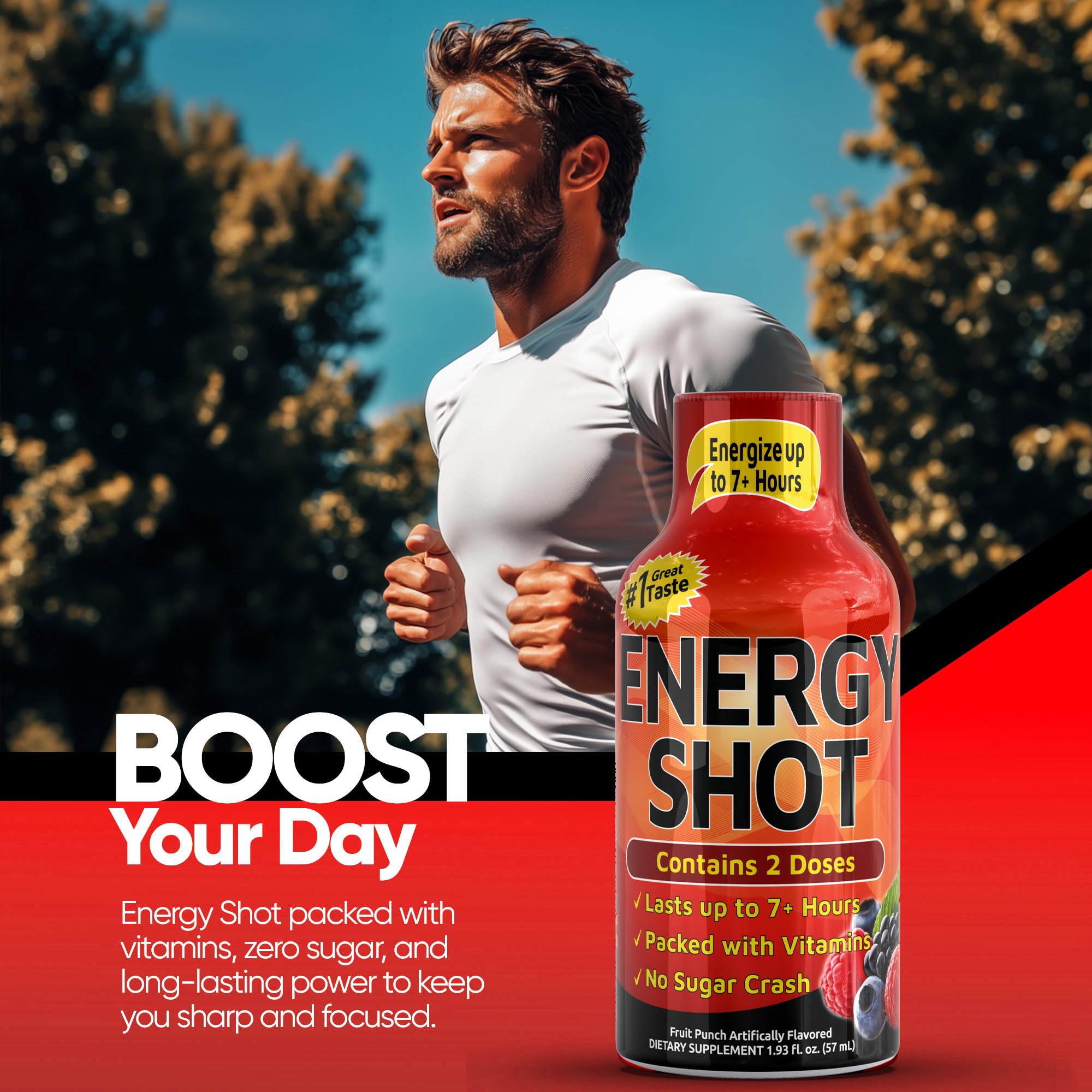 Fruit Punch Extra Strength Energy Shot 12 pk – 260mg Natural Caffeine B12 B6 – Energy & Focus Support – 2 Servings Sugar Free Zero Calorie Green Tea B-Vitamins Electrolytes Vegan – 1.93 fl oz