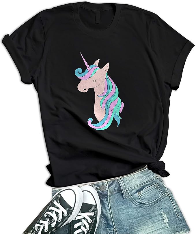 Decrum Unicorn Graphic Tees For Women - Soft Polycotton T-Shirts, Cute Unicorn Design, Modern Fit, Perfect Gift