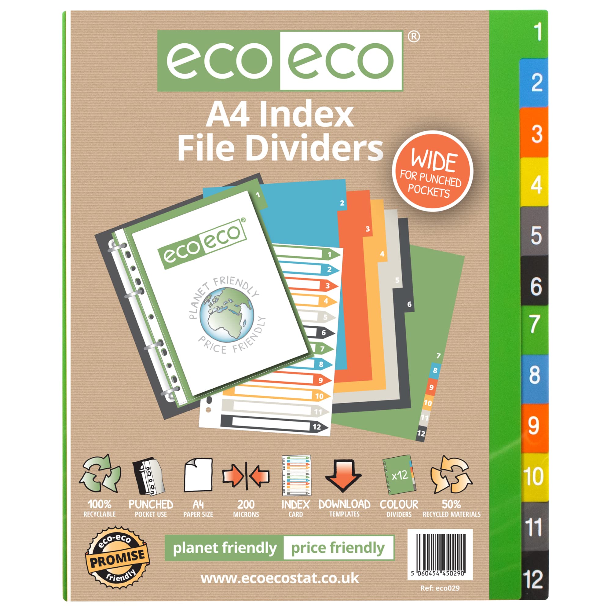 eco-eco A4 50% Recycled Set 12 Wide Index File Dividers