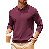 COOFANDY Men Long Sleeve Polo Sweater Knitted Polo Slim Fit Waffle Collared Pullover Sweater