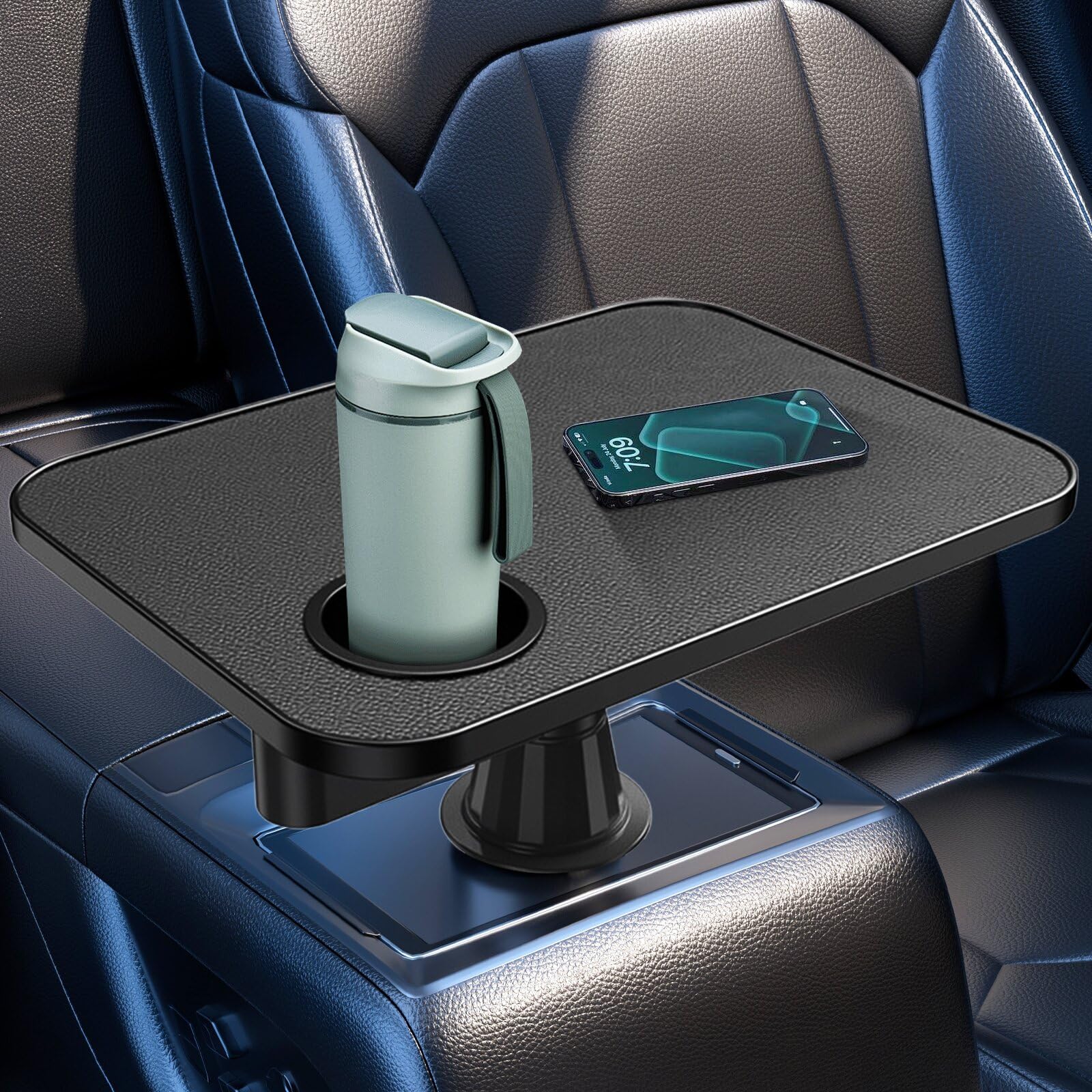 Photo 1 of Car Tray& Car Desk for Laptop,Dual 360° Rotating,Anti Slip Leather Surface,Steering Wheel Tray,Car Accessories- Compatible with Tesila Model Y/3/S, Forrd F150/Explorer/Maverick/Most Vehicles(Black)