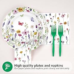 96 Pcs Wildflower Party Supplies 350 GSM Green