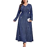 ZOMVA Plus Size Sparkly Formal Dress A-Line V-Neck Long Sleeve Glitter Maxi Gown Wedding Guest Cocktail Evening Party