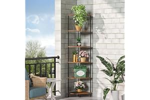 Greatseas Corner Plant Stand Shelf, 6 Tier Tall Shelf Plant Stand for Indoor Plants, Rustic Brown Corner Bookshelf Wall Decor Living Room, 54.4" Display Shelves for Bedroom, Bathroom, Small Space