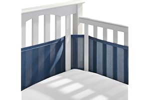 BreathableBaby Breathable Mesh Liner for Full-Size Cribs, Classic 3mm Mesh, Navy (Size 4FS Covers 3 or 4 Sides)