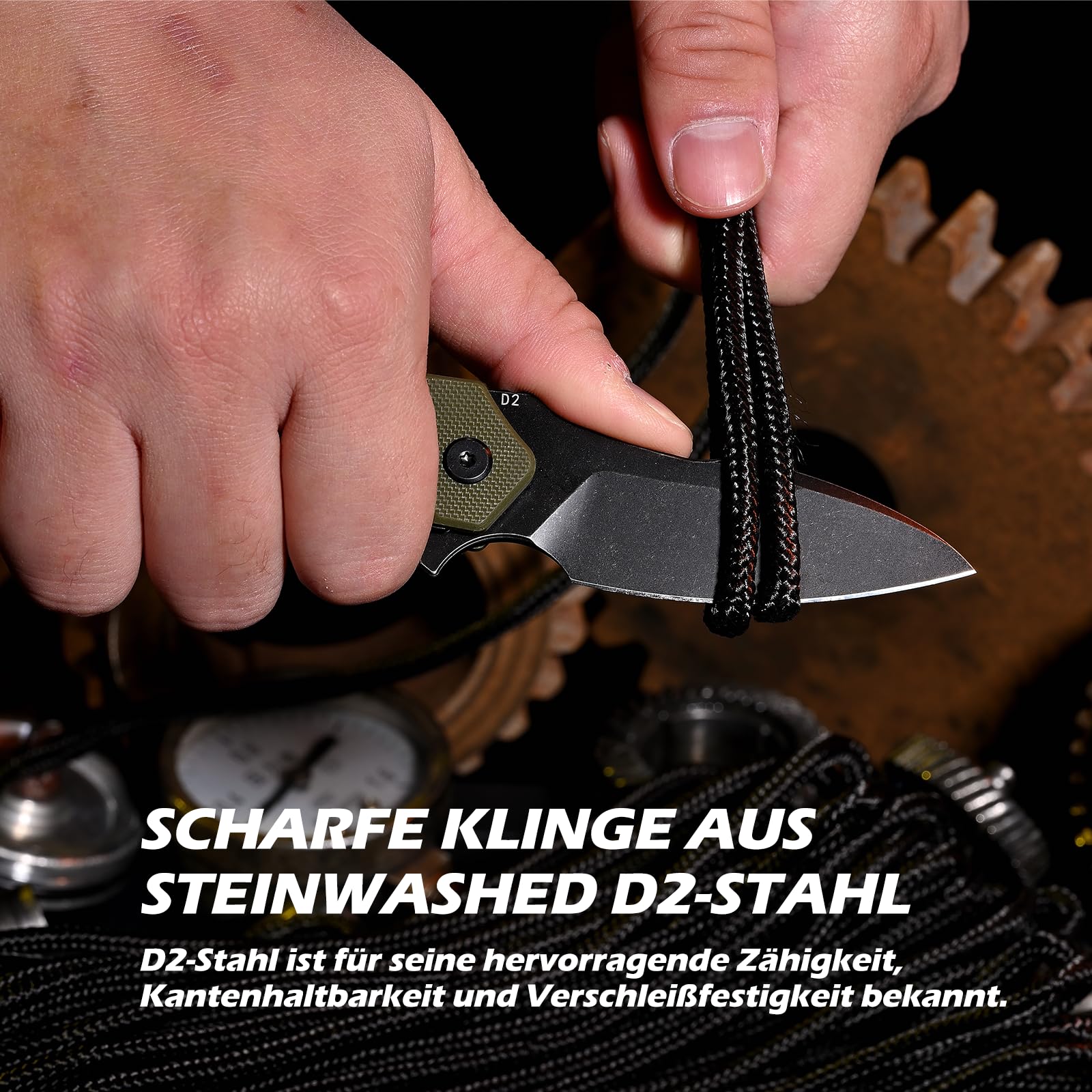 Hightron MINI VENTURA Klappbares Taschenmesser,Flipper-Taschenmesser für EDC,7.24CM Stonewashed D2-Klinge plus G10-Griff,Deep-Carry-Taschenclip-Klappmesser für den Alltag,Camping, Angeln,Grün-B 3
