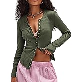 Besshopie Womens Lightweight Cardigan Button Down Long Sleeve Cardigans Crew Neck Waffle Knit Open Front Tops