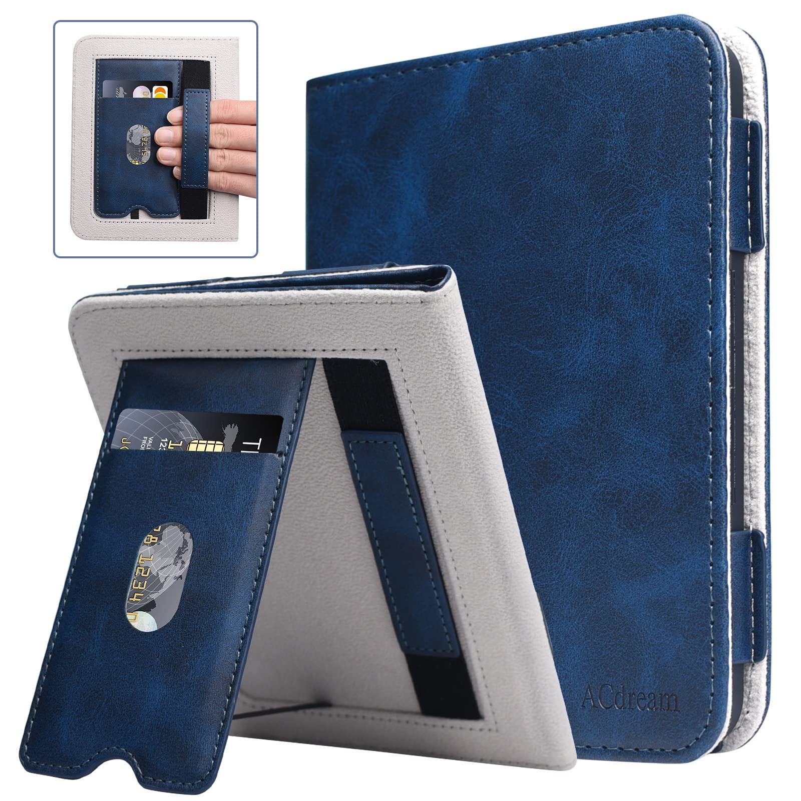 ACdream Case for Nook Glowlight 4 2021 / Nook GlowLight 4e 2022, Hands Free Stand Protective Durable Premium PU Leather Cover with Magnet CLosure, Hand Strap, Card Slot, Blue