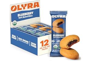 Olyra Blueberry Organic Bars, Prebiotic High Fiber Bars, Healthy Snacks for Kids, Low Sugar, Vegan, Office Bar, USDA Certified Organic, Non GMO (Pack of 12)