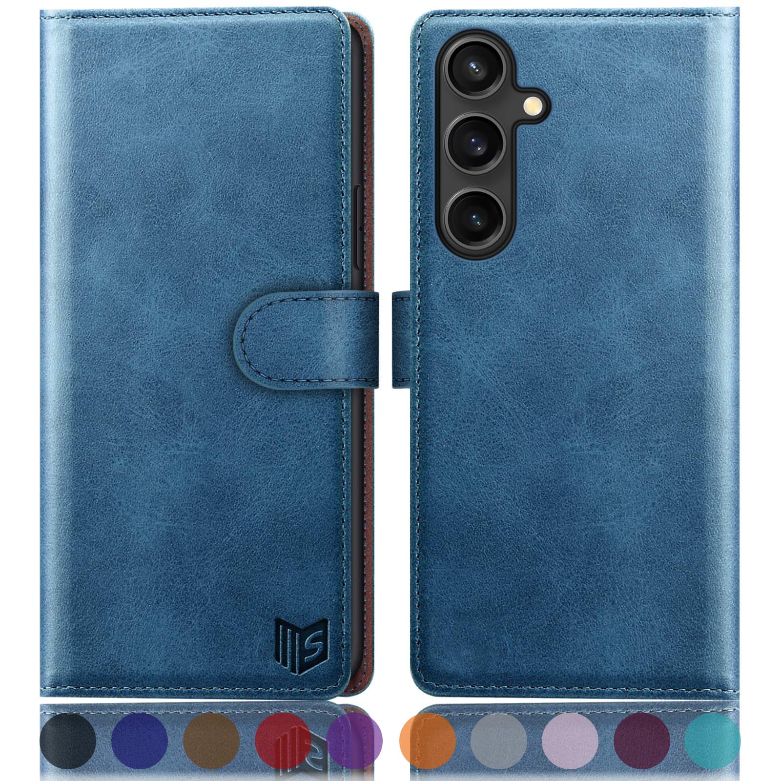 SUANPOT Compatible with Samsung Galaxy S25 Wallet case with RFID Blocking Credit Card Holder,Flip Book PU Leather Protective Cover Women Men for Samsung S25 Phone case Sky Blue