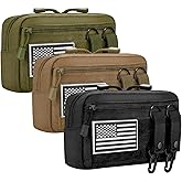 3-Pack Tactical Molle Pouch Set - Black/Tan/Green EDC Pouches with 6 Keychains & 3 US Flag Patches, 1000D Nylon for Outdoor, Duty Belt Accessories