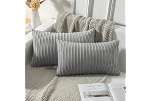 Kevin Textile Soft Stripe Corduroy Pillow Covers Pack of 2, Soild Plush Decorative Lumbar Cushion Cases for Home Decor Sofa C