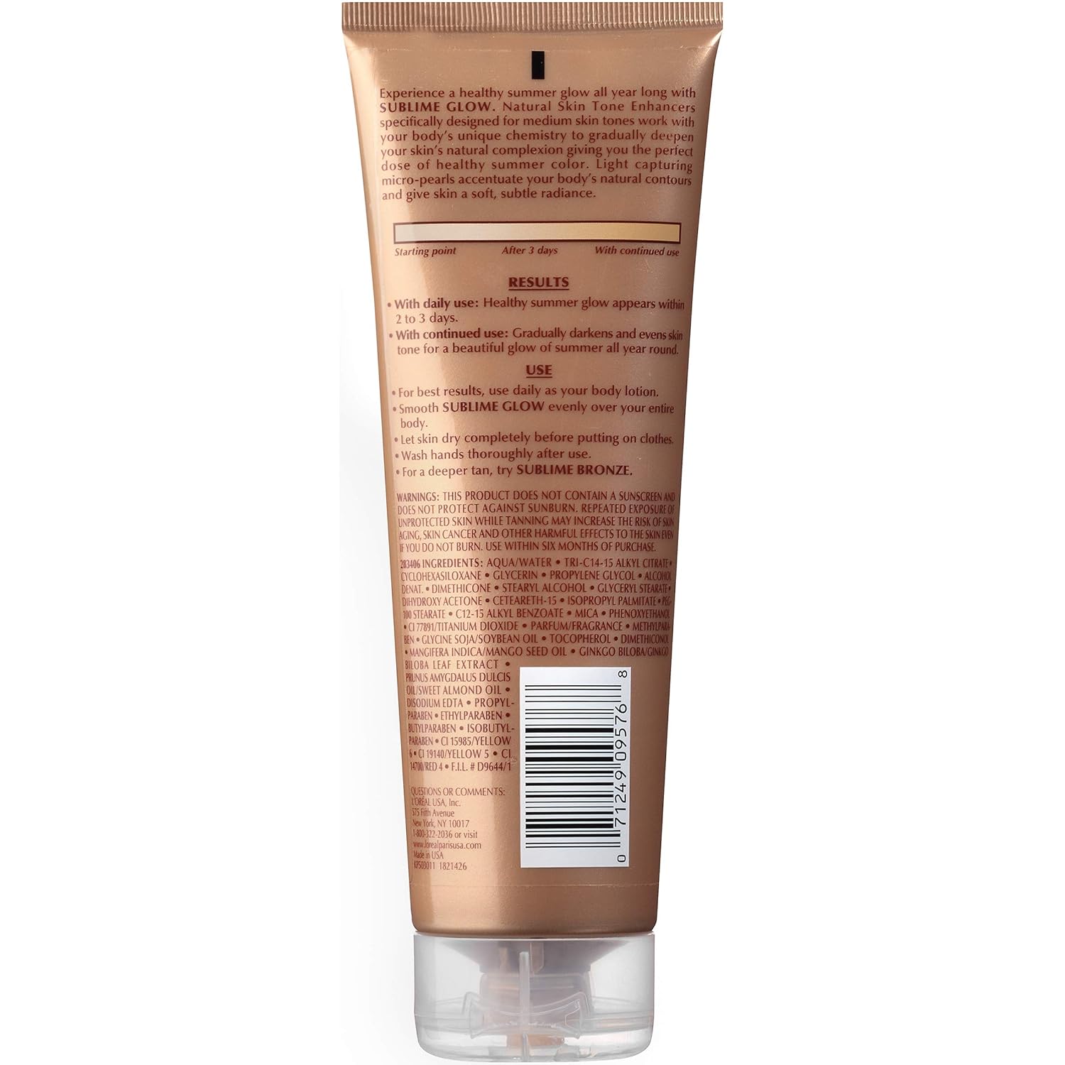 Sunless tanning lotion by L'Oreal Paris, Sublime Glow Daily Moisturizer and Natural Skin Tone Enhancer Medium Skin Tones 8 fl. oz.: Beauty