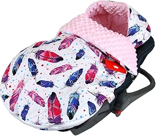 Fußsack SOMMERFUßSACK 90cm Minky Babyschale Kinderwagen Buggy Jogger (9. Rosa + Feder)