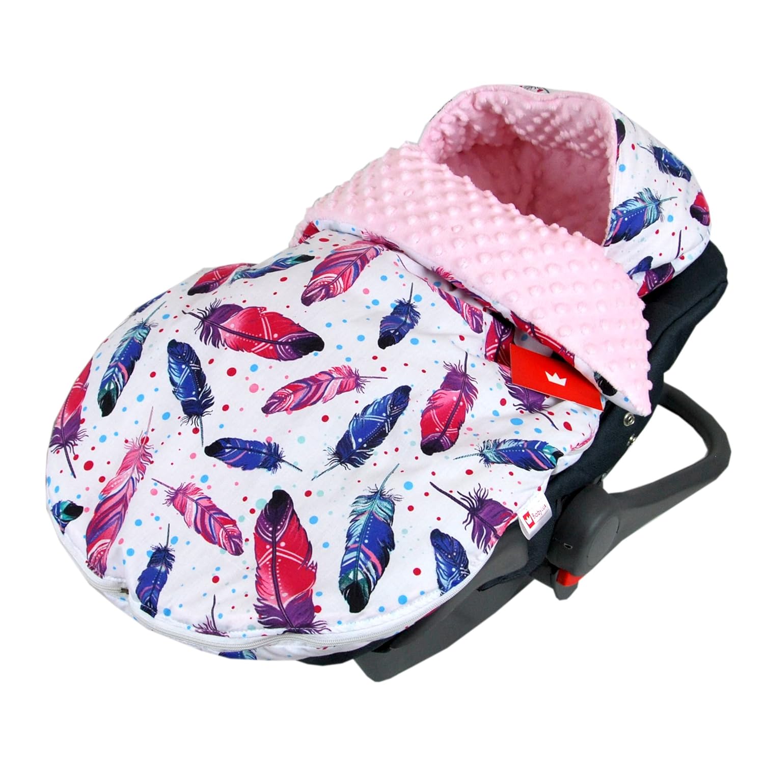 Fußsack SOMMERFUßSACK 90cm Minky Babyschale Kinderwagen Buggy Jogger (9. Rosa + Feder)